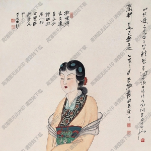 張大千國(guó)畫(huà)_敦煌仕女像_乙酉三月作_高清大圖下載