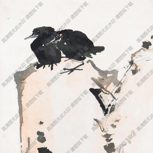 潘天壽國(guó)畫作品_指畫鳥石_高清下載