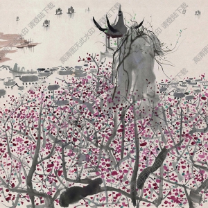 吳冠中國畫作品_梅園水亭_高清下載
