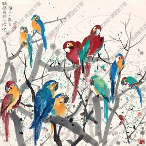 吳冠中國畫作品_鸚鵡_高清下載
