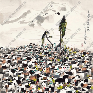 吳冠中作品_玉龍山下麗江城_高清大圖下載