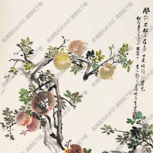 王個簃國畫作品 石榴 多子圖1 高清下載