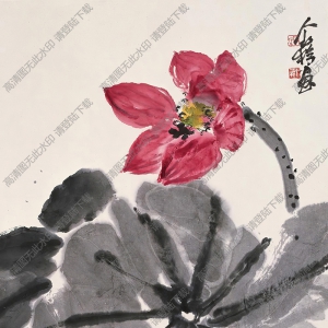 王個簃作品 紅荷 高清大圖下載