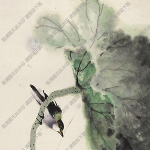 黃幻吾國(guó)畫 荷葉小鳥 高清大圖下載