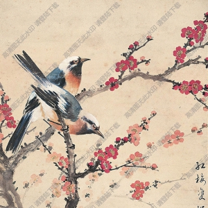 黃幻吾國(guó)畫 紅梅雙侶 高清大圖下載