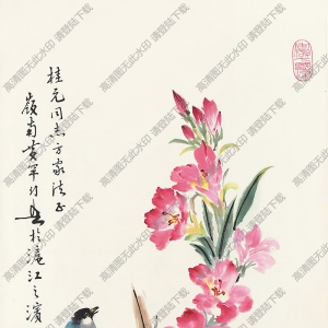 黃幻吾國(guó)畫 劍蘭山雀 高清大圖下載