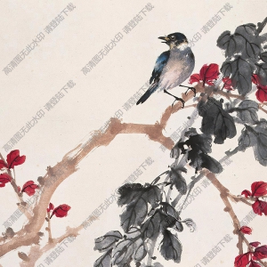 黃幻吾國(guó)畫 菊花翠鳥 高清大圖下載