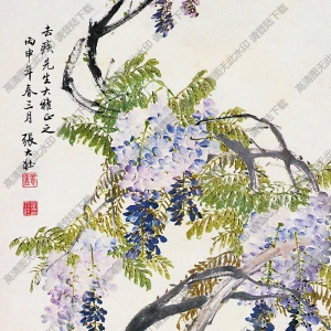 張大壯的畫 紫藤鴛鴦圖 高清大圖下載
