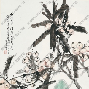 張大壯國畫 鵪鶉枇杷 高清大圖下載