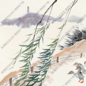 婁師白國(guó)畫作品 飼鴨圖 高清下載