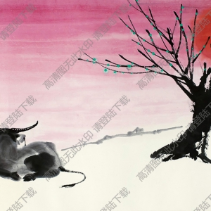 婁師白國(guó)畫作品 旭日待耕 高清下載