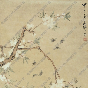 江寒汀國(guó)畫作品 桃花蜜蜂 高清下載