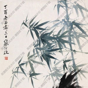 江寒汀國(guó)畫作品 竹林雙雞 高清下載