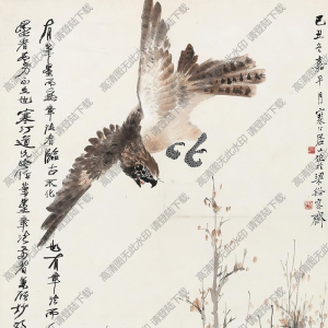 江寒汀作品 秋樹飛鷹圖 高清大圖下載