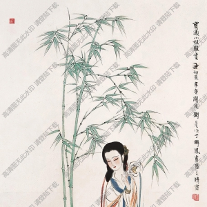 劉旦宅國畫 持荷仕女 高清大圖下載