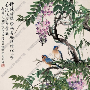 陸抑非的畫 紫藤小鳥(niǎo) 高清大圖下載