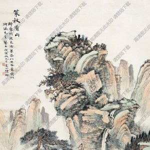 陸抑非國(guó)畫 策杖看山 高清大圖下載