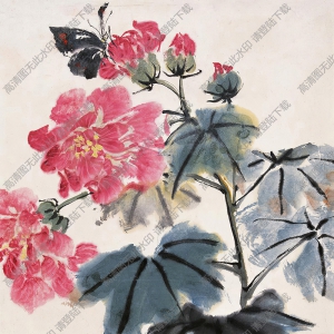 陸抑非國(guó)畫 芙蓉蛺蝶 高清大圖下載