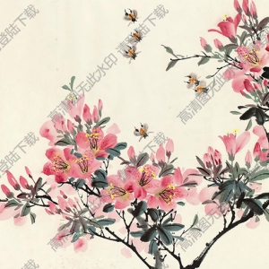 陸抑非國(guó)畫(huà)作品 桃花蜜蜂 高清下載