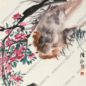 陸抑非國(guó)畫(huà)作品 桃花小雞 高清下載