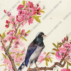 陸抑非國(guó)畫(huà)作品 桃花小鳥(niǎo) 高清下載