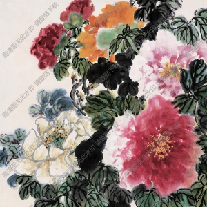 陸抑非國(guó)畫(huà)作品 五色牡丹圖 高清下載