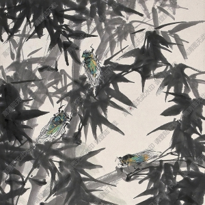 陸抑非國(guó)畫(huà)作品 竹蟬圖 高清下載