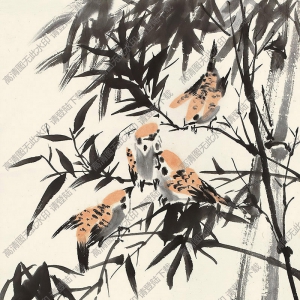陸抑非國(guó)畫(huà)作品 竹雀圖2 高清下載