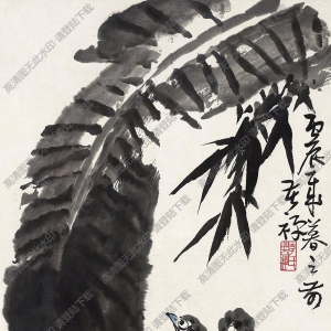 李苦禪國(guó)畫_芭蕉鵪鶉_高清大圖下載