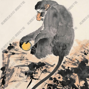 李苦禪國(guó)畫_猴子得果圖_高清大圖下載