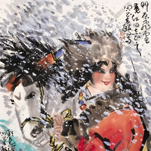 周昌谷國畫 草原飛雪 高清大圖下載