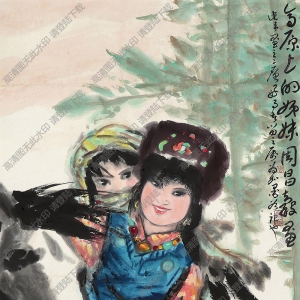 周昌谷國畫 高原姊妹 高清大圖下載