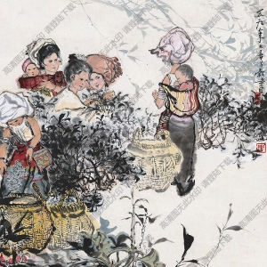 周昌谷國畫 花市圖 高清大圖下載