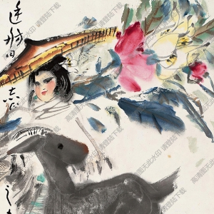 周昌谷國(guó)畫(huà)作品 少女與鹿 高清下載