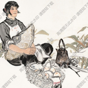 周昌谷國(guó)畫(huà)作品 田邊炊煙 高清下載