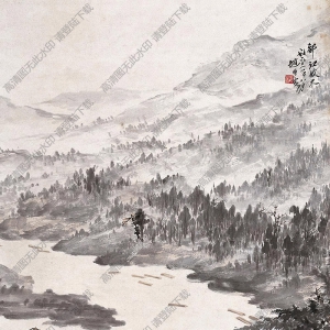 趙望云國畫 都江放木 高清大圖下載