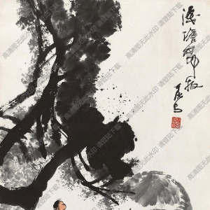 李可染國畫作品_淺塘歸牧_高清大圖下載