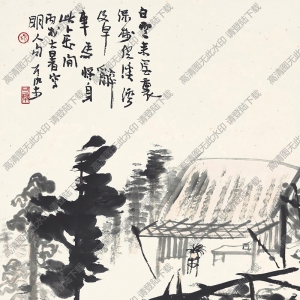 李可染國畫作品_閑院納涼圖_高清下載