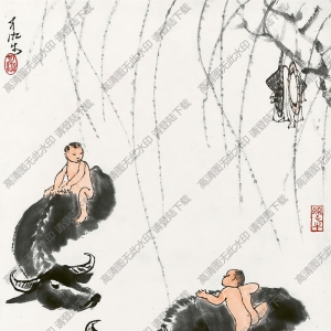 李可染國畫作品_浴牛圖_高清下載