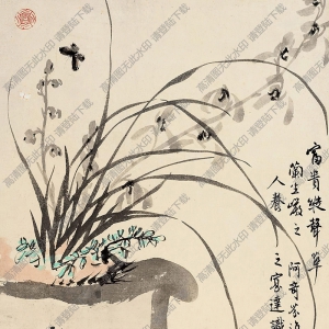 白蕉國畫 蘭蝶靈芝 高清大圖下載