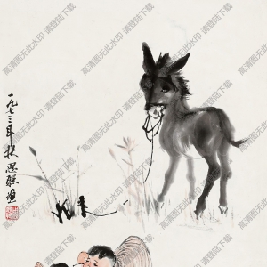 周思聰國畫 牧驢圖 高清大圖下載