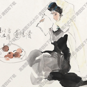 周思聰國畫作品 少女讀書圖 高清下載