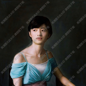 張飛油畫作品 身著藍衣的女子 高清下載