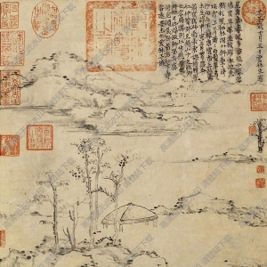 倪云林國(guó)畫(huà) 枯木亭子圖 高清大圖下載