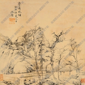 倪云林國(guó)畫作品 亭角曉煙 高清下載