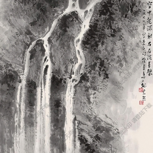 魏紫熙國畫 飛流急瀑圖 高清大圖下載