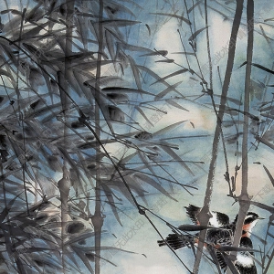 陳佩秋國(guó)畫作品 竹林雙雀 高清下載