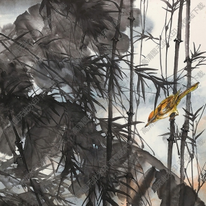 陳佩秋國(guó)畫作品 竹林小鳥黃鸝 高清下載