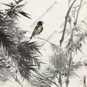 陳佩秋國(guó)畫作品 竹石小鳥 高清下載