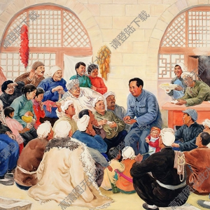 古元油畫_毛主席和農民談話_高清大圖下載